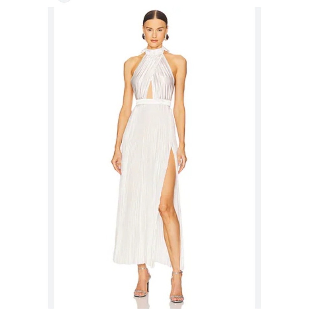 L'idee Renaissance White Satin Halter Neck Split Gown Dress Size 12 ( Large) NWT